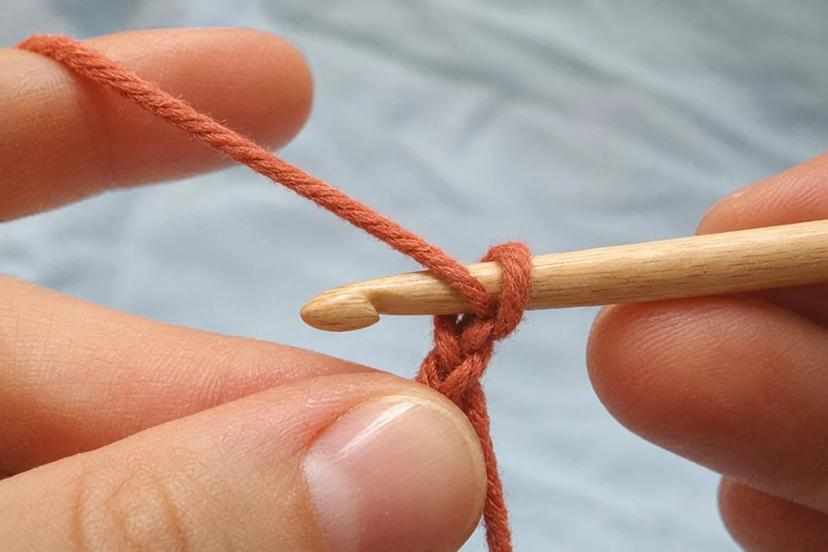 Hook inserted into the second chain from the hook on a two-stitch chain, starting the chain-2 alternative