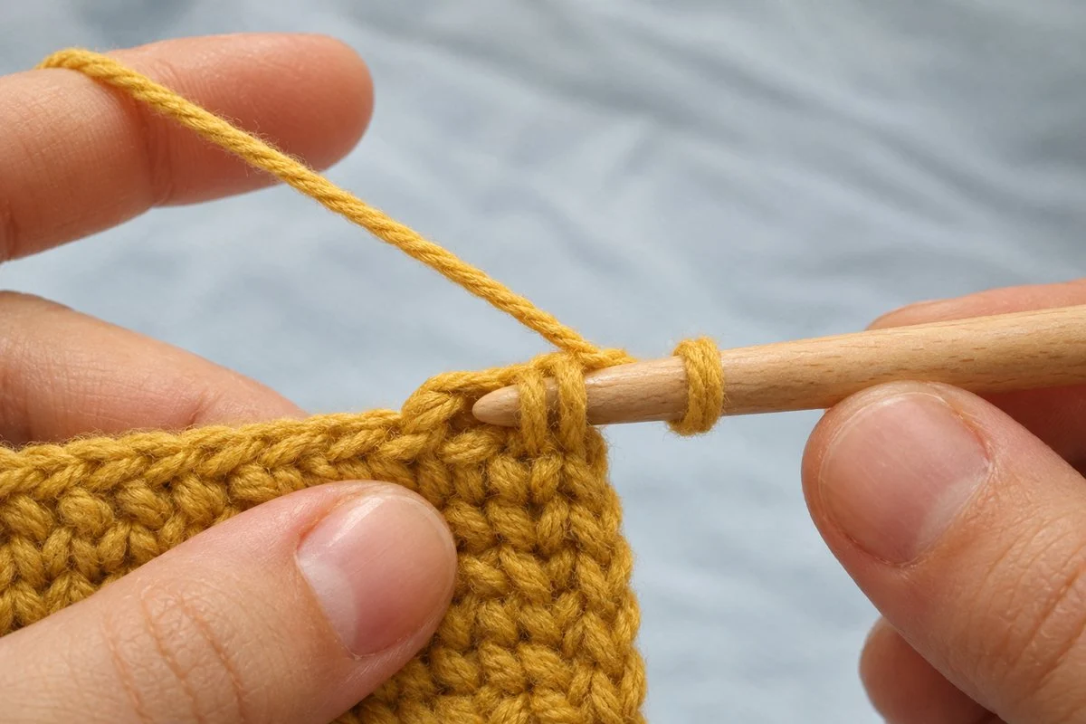 Working single crochet with the hook inserted under both top loops of the next stitch